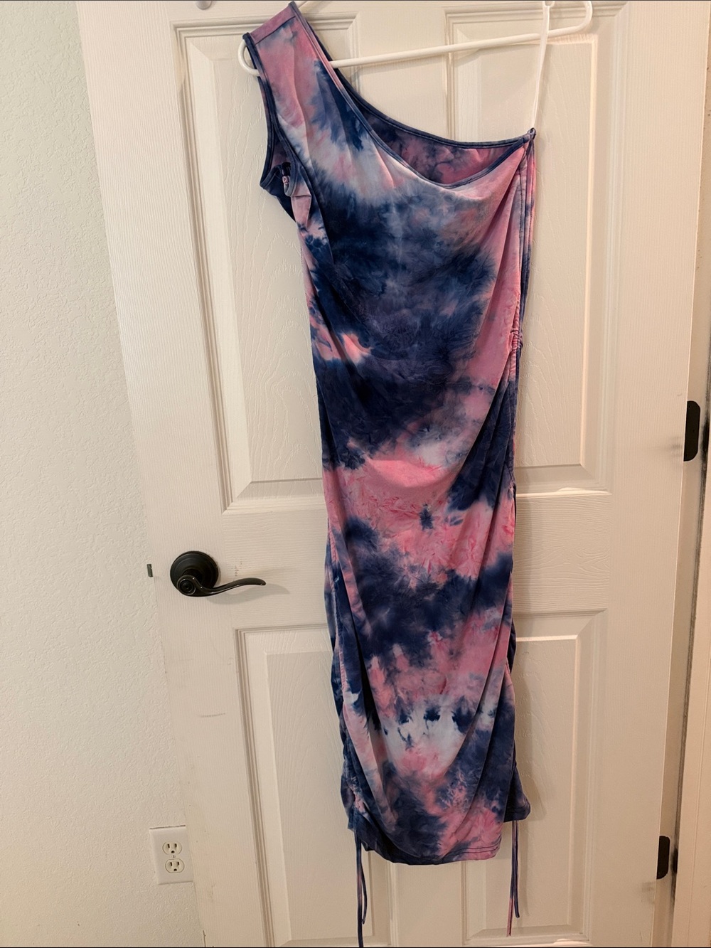 Tie-Dye One-Shoulder Midi Dress in Pink & Navy